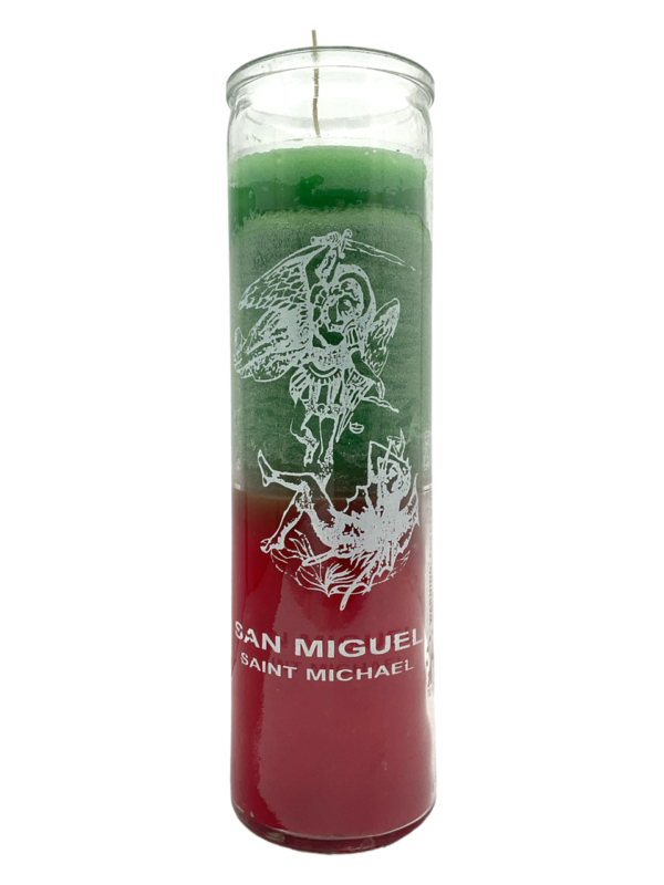 Archangel Saint Michael San Miguel Green and Red Prayer Candle